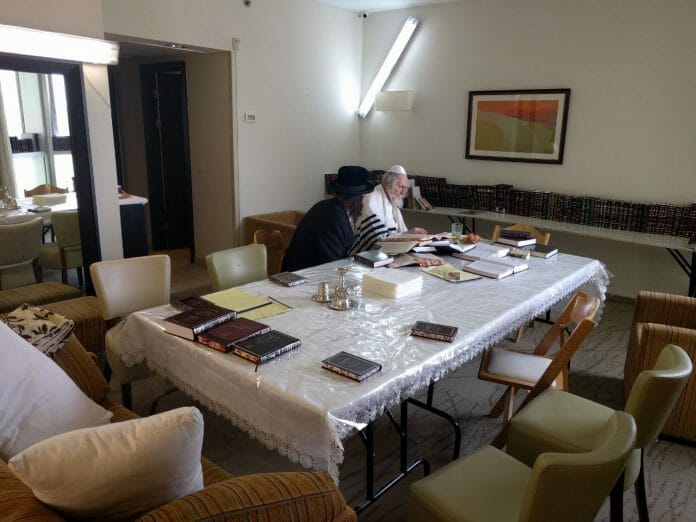 Rav Berland in the Hadassah Hospital Hotel before Seder night 5777
