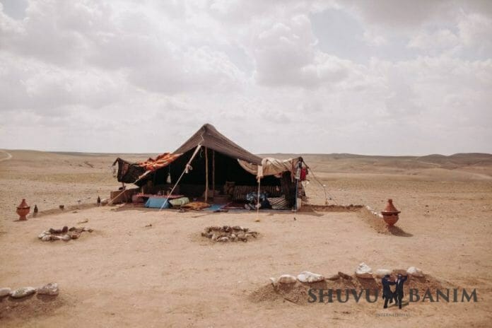 An old-fashioned bedouin tent pitched in the desert