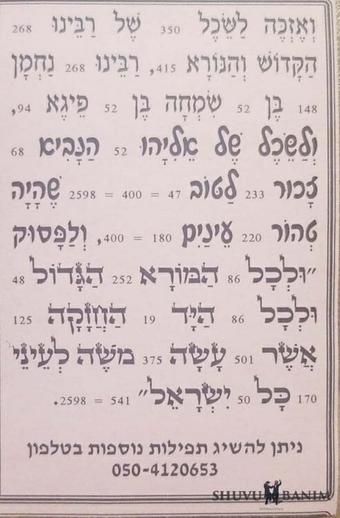 Second side of Hebrew text of prayer to be like the Matriarchs